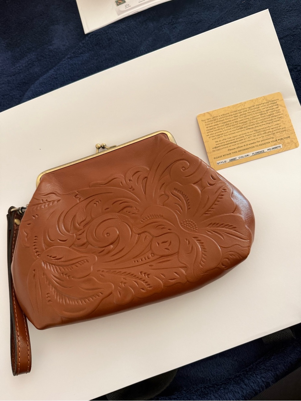 Patricia Nash Tooled Leather Florence Kiss-Lock Clutch & Wristlet with Tag